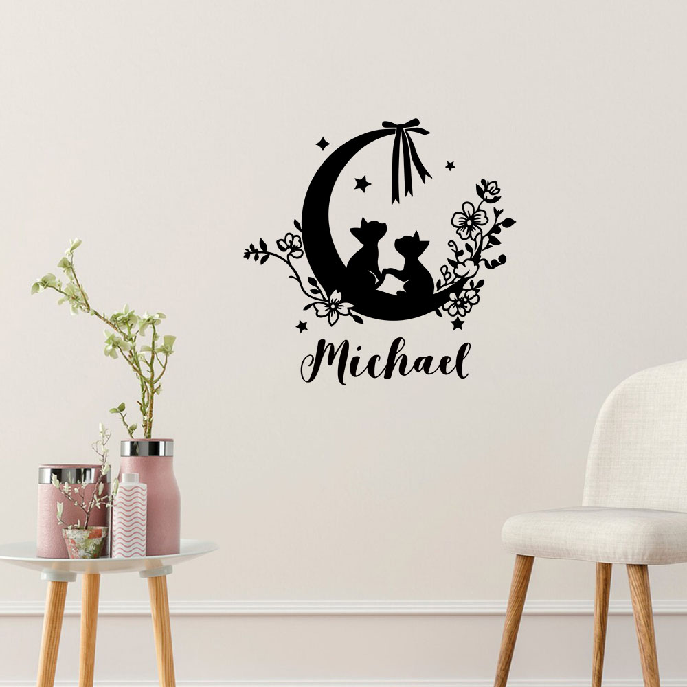 Home Decor Wall Tiles - 1PC Colorful Cat Flower Moon Custom