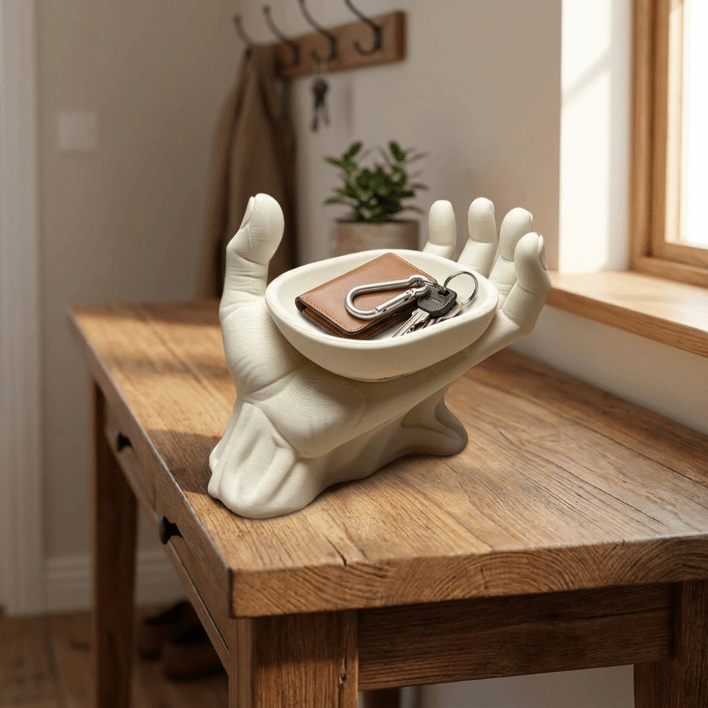 Ceramic Trinket Dish - Key Storage Tray Open Palm Palm