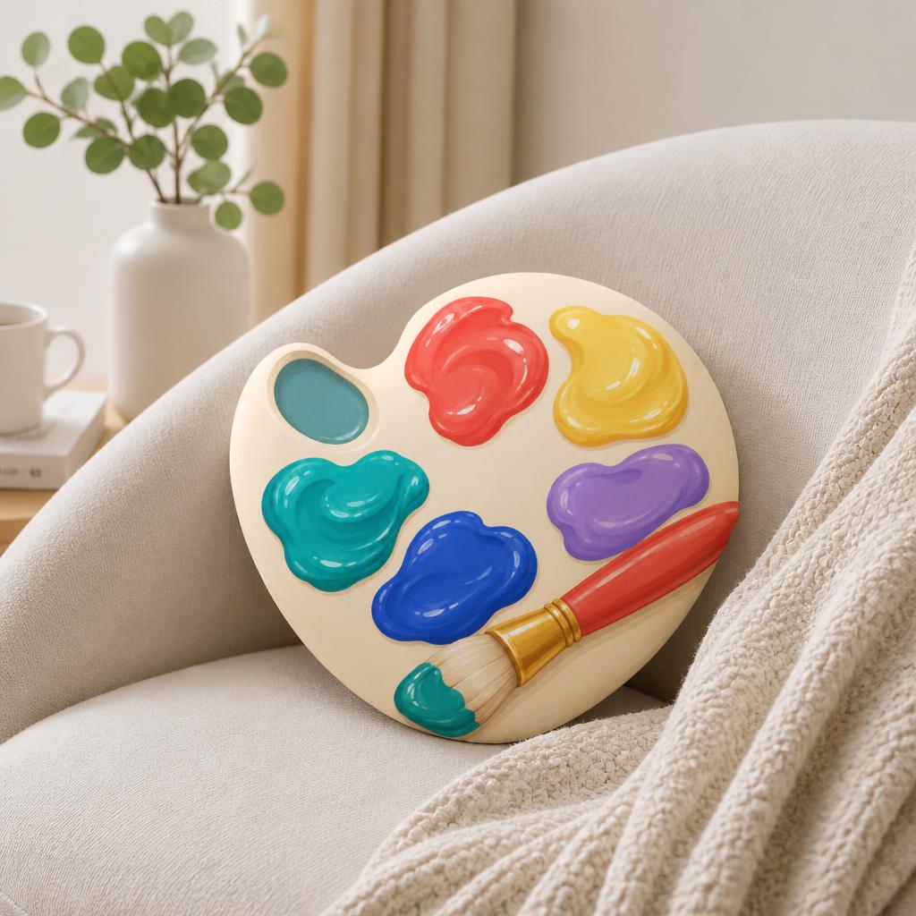 Home Decor Color Palettes - Artist Palette Shaped Throw Pillow Colorful