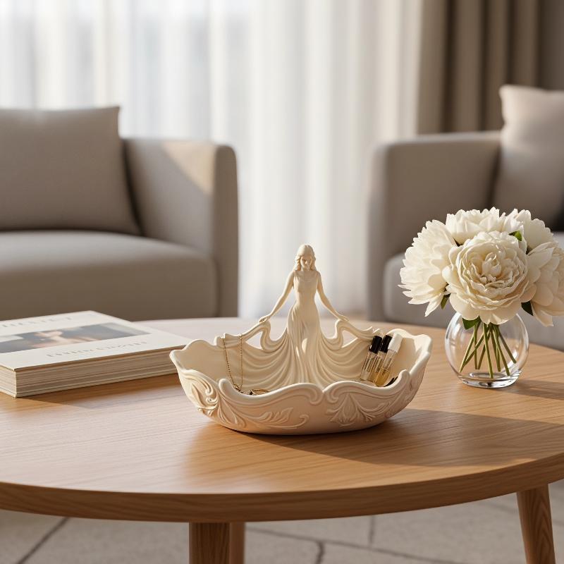 Ceramic Trinket Dish - Statue‑Shaped Jewelry Storage Tray Simple Decorative
