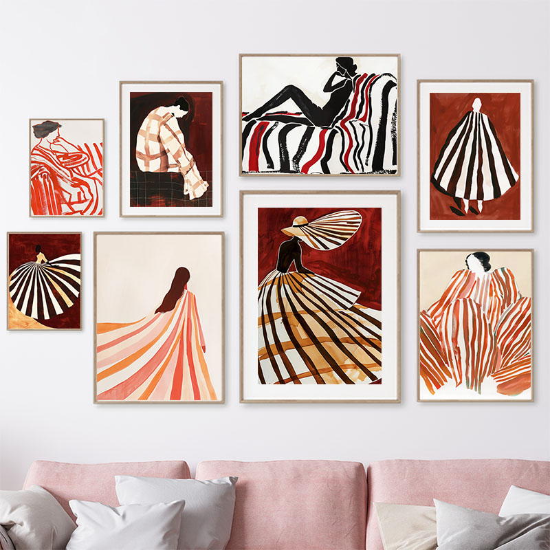 Home Decor Niche - Red Striped Girl Hat Vintage Wall