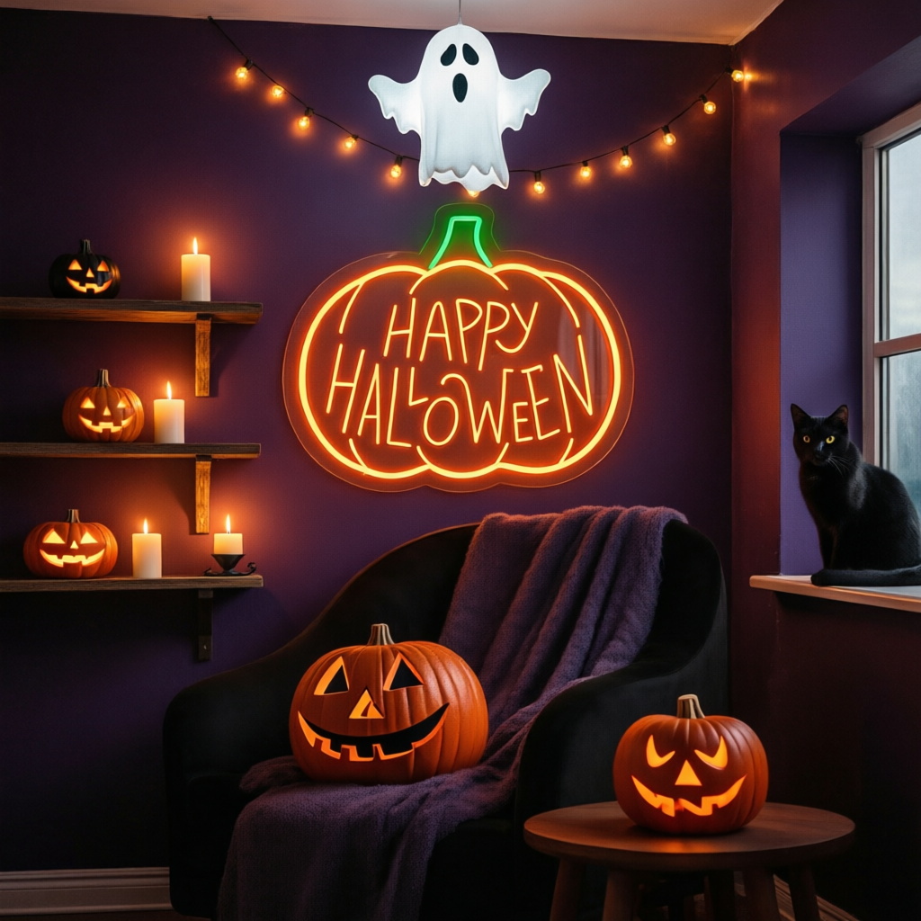 Halloween Neon Sign Custom Pum - Home Decor Shop 评论和价格